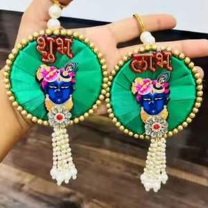 Multicolor Krishna Ji Dorr Hangings Shubh Labh Door Hanging Designer Moti Work y Gotta Work Hangings para la decoración de la boda - Product Image 1