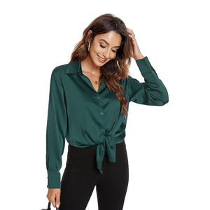 Camisas de trabajo informales Tops coreanos para mujer Blusas de gasa de doble capa con cuello en V de manga larga informales elegantes - Product Image 4