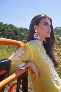 Fiesta de verano mujeres Kaftan Maxi vestido bordado diseñador hecho a mano algodón tres cuartos manga ancha abertura lateral patrones naturales - Product Image 4