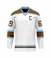 Maillot de hockey sur glace imprimé 100 % polyester en gros, personnalisable avec le nom de l'équipe, respirant, antibactérien, coupe-vent, extensible dans quatre directions, pour le sport