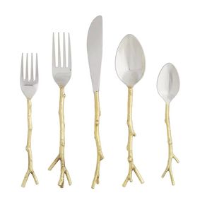 Ensemble de couverts en acier inoxydable miroir argenté au design sculptural, avec cuillère à tête métallique haut de gamme, en gros - Product Image 2