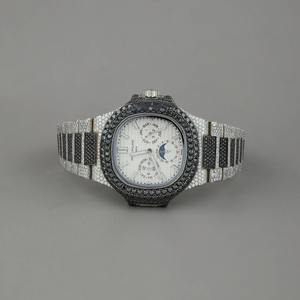 Montre carrée en verre platine noir et blanc pour homme, bijoux hip-hop en argent sterling 925 glacé, bracelet en or blanc clarté VVS - Product Image 1