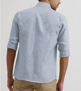 Camisa de Lino y Algodón para Hombre, Estilo Casual, Verano 2024, Manga Larga, Azul Claro, Cuello Clásico, Un Solo Botón, Tinte Liso, Antiencogimiento - Product Image 2
