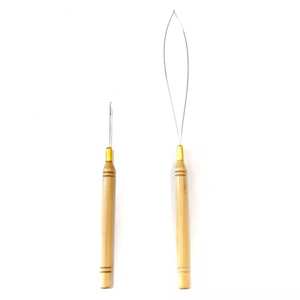 เครื่องมือต่อผมแบบพรีเมี่ยมชิ้นเข็มดึงด้ามจับไม้ไมโครนาโนลูกปัดโครเชต์ที่ร้อยไม่ลื่น - Product Image 1