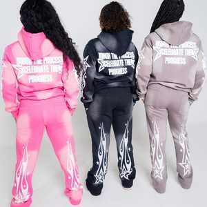 Ensemble sweat-shirt à capuche et pantalon de survêtement délavés à l'acide Streetwear survêtement vintage survêtement pantalon évasé de survêtement personnalisé pour hommes - Product Image 2