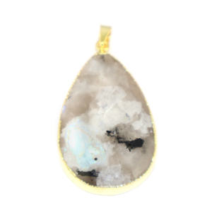 Pendentif en pierre de lune blanche de forme irrégulière, plaqué or 24 carats, en laiton, bijoux à la mode pour femmes, vente en gros - Product Image 1