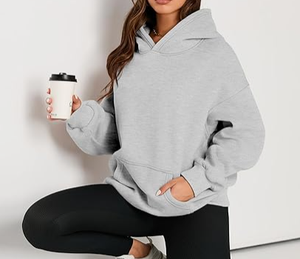 Sweat à capuche rayé imprimé pour femmes grande taille, poids lourd, avec logo sur le devant, pour l'hiver, col à capuche tendance - Product Image 2