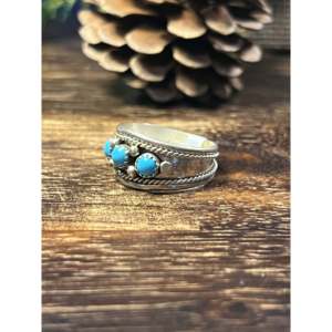 Elton Cadman Kingman Turquoise & Platinum <b>Ring</b> with Vermeil Bezel Setting Size 12.5 <b>Boho</b> Style for Everyday Wear - Product Image 4
