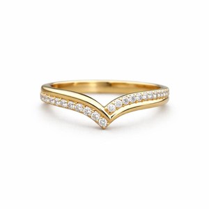 Bague de mariage en or 14 carats avec diamants de laboratoire, design incurvé, double rangée, forme en V, double chevron, à superposer, cadeau de mariage - Product Image 1