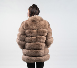 Manteau de fourrure d'hiver pour femmes avec fourrure de renard nouveau Design taille ample Long chaud avec remplissage doublure en soie motif imprimé XS taille polaire tissée - Product Image 6