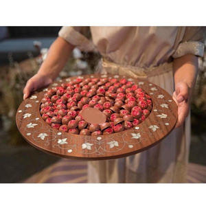 Nourriture sûre en bois naturel et nacre Ramadan chocolat et dattes assiette de service à la main Iftar plateau à Dessert pour la maison - Product Image 4