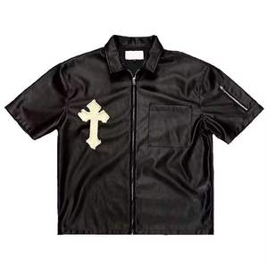 Chemise en cuir de haute qualité Chemise en cuir avec logo personnalisé Vêtements à la mode Chemise en cuir pour hommes - Product Image 3