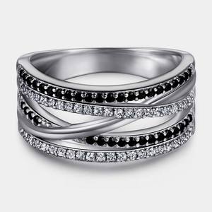 925สเตอร์ลิงเงินแฮนด์เมดควอตซ์สีดำกับสีขาวบุษราคัมเครื่องประดับแหวน925ดีไซเนอร์แฟชั่นแหวนสัญญา - Product Image 1