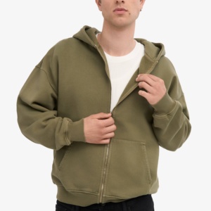 Logo personnalisé de haute qualité 100% coton sweat à capuche surdimensionné poids lourd sérigraphié jogging sweats à capuche pour hommes fermeture éclair complète - Product Image 2