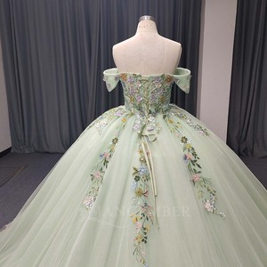 ANY194 Modern <b>Mint</b> Green Lace Appliqued Flower Beading Crystal Natural Waistline Eco-Friendly Evening Party Women's Sweetheart - Product Image 6