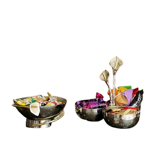 Diseño DE FORMA DE FLOR DE Metal de aluminio, juego de Color plateado de 2 cuencos decorativos para servir comida, fruta, conjunto de lujo, tres cuencos - Product Image 1
