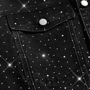 Vestes en jean pour hommes de couleur noire confortables et très populaires avec une bonne qualité au prix de gros Vestes en jean avec strass - Product Image 5
