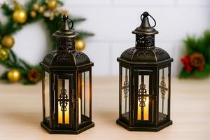 Lanterne noire décorative en métal et en verre pour la maison, le jardin, le patio, les événements en plein air, les mariages et la décoration intérieure d'ambiance - Product Image 5