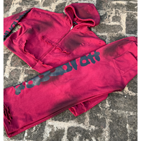 Ensemble de survêtement d'hiver grande taille imprimé effet usé respirant pour l'extérieur, 480 GSM, 100% Coton, comprenant un sweat à capuche oversize et un pantalon de survêtement