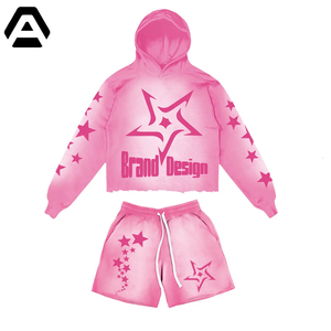 Faites votre propre bonne qualité Sun Faded Raw Hem Two Piece Sweat Jogger Acid Wash Hoodies And Shorts Set BY AMAZING INDUSTRIES - Product Image 4