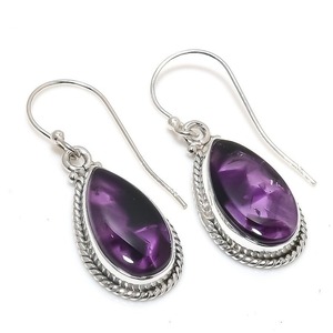 Pendientes de plata hechos a mano de estilo bohemio, joyería de plata de ley 925, pendientes de tendencia de piedras preciosas de amatista, joyería para mujer, regalo para - Product Image 1