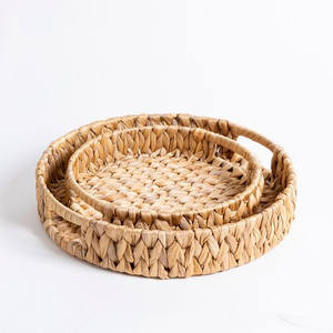 Venta caliente nueva tendencia multiusos ecológico hecho a mano redondo jacinto de agua bandeja con asas - Product Image 3