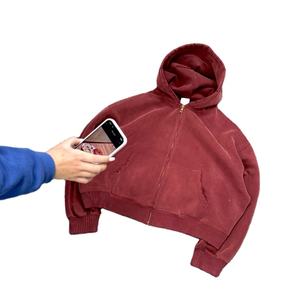 Sudaderas con capucha con cremallera completa de invierno para hombre, suéter Vintage lavado desgastado con cremallera, Sudadera con capucha de gran tamaño con hombros caídos y lavado ácido - Product Image 3