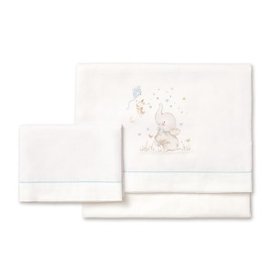 Parure de lit 3 pièces en coton 100% style classique pour berceau - Modèle Elefante, motif tissé, drap bébé - Product Image 1