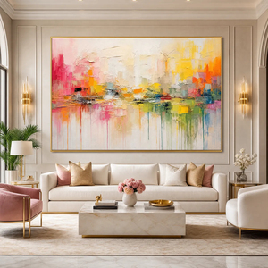 Dipinto Astratto Colorato con <span class=keywords><strong>Riflessi</strong></span> Urbani, Decorazione Moderna Dipinta a Mano, Minimalista per Arredamento Interno Soggiorno - Product Image 5