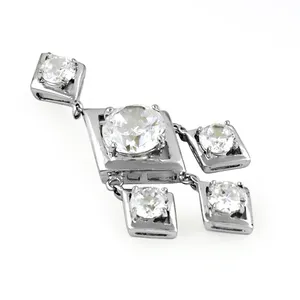 Pendentif Géométrique en Cristal Argent 925 Plaqué Rhodium Style Minimaliste Bijoux Unisexe Taille Ronde Brillante Sertissage à Griffes - Product Image 1