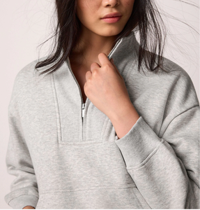 เสื้อสเวตเตอร์สวมหัวคอกลมปักโอเวอร์ไซส์ผ้าคอตตอนผ้าฟลีซแบบรูดซิปครึ่งตัว - Product Image 1