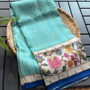 Sari de Tussar Suave y Pesado de Diseño Bollywood, Estampado Tradicional Étnico Paithani, Exclusivo para Bodas y Fiestas, para Mujer - Product Image 1