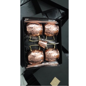 Tazas de cobre martillado de mula de Moscú antigua con pajita de vidrio de chupito y cepillo de limpieza para Bar restaurante uso doméstico - Product Image 3