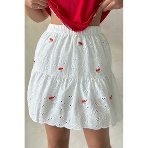 Jupe mi-longue brodée de fleurs rouges pour femme Topshow – Produit en gros - Product Image 5