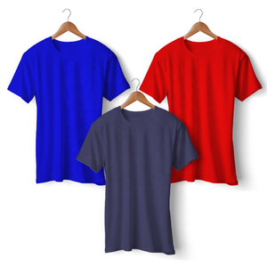 T-shirt en tricot à manches courtes pour homme, couleur unie, coupe classique, col rond, style décontracté, bleu, rouge, marine - Product Image 1