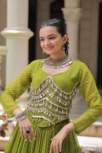 LAUNCHING FESTIVE MODERN PARTY WEAR LEHENGA CHOLI FABRIC LEHERIYA PRINT WORK with ATTRACTIVE <b>GOTA</b> PATTI LACE - Product Image 3