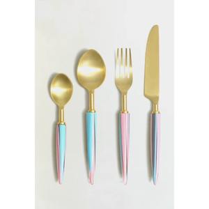 Juego de 4 cubiertos de acero inoxidable, cubiertos ideales para la cocina, cafetería, hogar, cubiertos con acabado chapado en oro, mango de madera, nuevos precios - Product Image 4