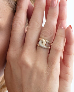 Bague à maillons en zircon naturel vintage à emboîtement au design unique 14 carats 18 carats plaqué or Bague en alliage Bold Pave Diamond Minimalist Jewelry - Product Image 4