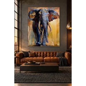 Impression sur toile Fida Elephant aux tons bleus et moutarde - Product Image 3