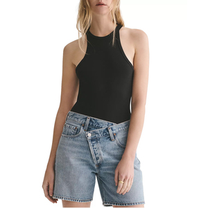 Women's Black Knitted Backless Tank Top Solid Color <b>Stretch</b> Cut-Out Hollow Out Regular Fit Pants Style - Product Image 2
