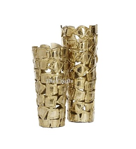 Jarrón de maceta de diseño antiguo en aluminio, jarrón de flores artificiales de Color dorado para accesorios de decoración de boda - Product Image 2