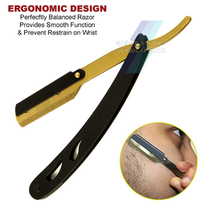 Precio de fábrica, maquinillas de afeitar de peluquero de acero inoxidable mate negro de 6,0 \ "con cuchillas afiladas chapadas en oro - Product Image 3