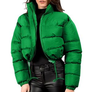 Vente en gros de col rabattu, veste pour femme logo personnalisé coupe-vent court à manches longues pour femmes coupe-vent surdimensionné zippé matelassé - Product Image 4