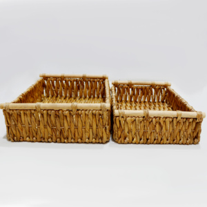 Lot de 2 paniers de rangement en jacinthe d'eau tissés à la main, poignées, design moderne et écologique, Artex Dong Thap, vente en gros - Product Image 3