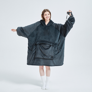 Custom Design Printed Wearable Oversized Winter Warm <b>Heated</b> Solid Color <b>Hoodie</b> <b>Blanket</b> Sweatshirt - Product Image 1