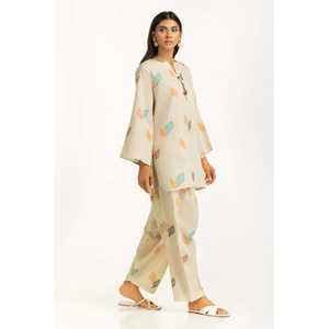 Ensemble Coordonné Khaddar Jacquard Slub Imprimé IUSTTS-1154 Tenue Décontractée 2 Pièces pour Printemps/Été Tailles XS et XXS Disponibles - Product Image 1