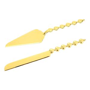 Ensemble de serveur à gâteau, spatule et couteau à dessert en acier inoxydable doré, avec manche blanc, pour les restaurants et les fournisseurs de vaisselle - Product Image 6