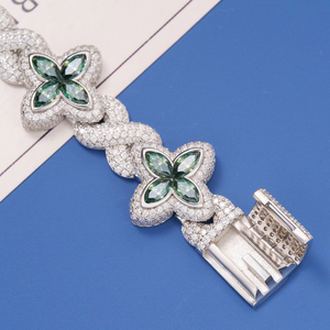 In Bulk Hip Hop Rap Style 925 Silver Iced Out Green Emerald Marquise Cuban Link <b>White</b> Gold Plated Moissanite Diamond <b>Bracelet</b> - Product Image 2