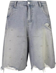 Pantalones cortos de mezclilla rasgados con pedrería para hombre, moda de verano, venta al por mayor, ropa casual de moda, proveedor a granel - Product Image 4