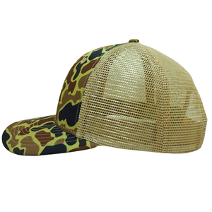 Casquette en toile structurée jaune camouflage à 6 panneaux avec logo brodé/tissé contrastant, fermeture snapback à boucle simple en plastique - Product Image 2